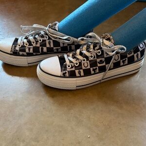 Stylish Black and White Cowboy Themed Checkered Sneakers